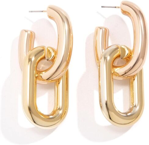 Chunky Gold Hoop Earrings for Women Gold Plated Convertible Link Symmetrical Paperclip Chain Earrings Hypoallergenic Pierced Earrings Jewelry for Women in Kuwait