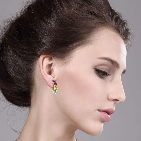 Gem Stone King 18K Yellow Gold Plated Silver Customized and Personalized 5 Round 4.5MM Gemstone Birthstone Open Hoop Earrings For Women in Saudi Arabia