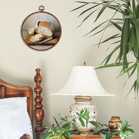 BCUANGD Vintage Sourdough Bread Round Wall Art Decor - Retro Food Still Life Wall Art Canvas Frame Artwork Prints, Rustic Country Bakery Round Wall Hanging Decorations for Kitchen Home, 10"x10" in Kuwait