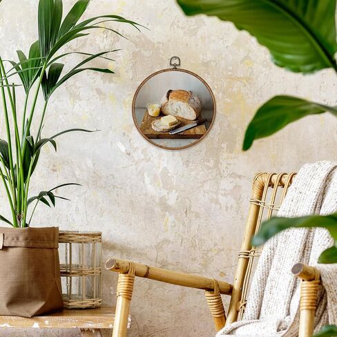 BCUANGD Vintage Sourdough Bread Round Wall Art Decor - Retro Food Still Life Wall Art Canvas Frame Artwork Prints, Rustic Country Bakery Round Wall Hanging Decorations for Kitchen Home, 10"x10" in Kuwait