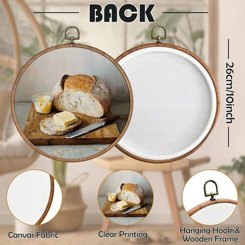 BCUANGD Vintage Sourdough Bread Round Wall Art Decor - Retro Food Still Life Wall Art Canvas Frame Artwork Prints, Rustic Country Bakery Round Wall Hanging Decorations for Kitchen Home, 10"x10" in Kuwait