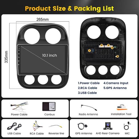 4+64GB for Jeep Patriot Compass 2010-2016 Android 13 Car Radio with Wireless Apple Carplay Android Auto, Hikity 10 1'' Touch Screen Stereo Support SIM Card GPS Bluetooth, EQ DSP, Backup Camera MIC in Saudi Arabia
