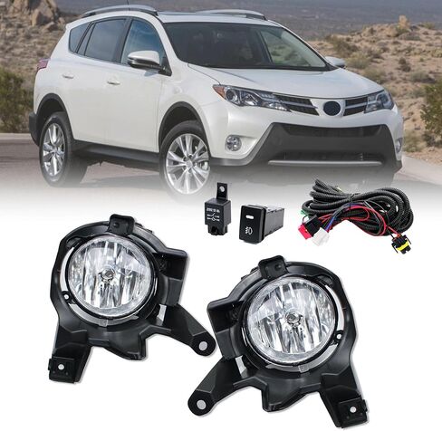 مجموعة مصابيح الضباب متوافقة مع مجموعة مصابيح الضباب الشفافة RAV4 2013 2014 2015 مع أسلاك تسخير ومفتاح، مصابيح هالوجين H16 12 فولت 19 وات عدسة شفافة in Saudi Arabia