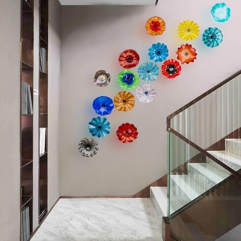 Hand Blown Glass Wall Plates Decor, Dia 12 Inch Murano Blown Glass Wall Art Plates, Modern Unique Glass Wall Art with Transparent and Easy to Clean for Living Room, Bedroom, Staircase, Hallway (Green) in Saudi Arabia
