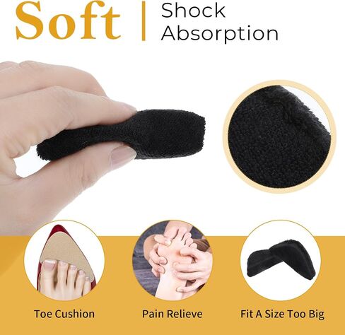 4 Pairs Shoe Filler, Adjustable Sponge Toe Filler Pads, Breathable Big Toe Plug Foot Brace, Reusable Shoe Inserts Fitters for Women, Girls High Heel, Men Shoes Too Big (Black, Skin Color) in Saudi Arabia