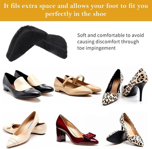 4 Pairs Shoe Filler, Adjustable Sponge Toe Filler Pads, Breathable Big Toe Plug Foot Brace, Reusable Shoe Inserts Fitters for Women, Girls High Heel, Men Shoes Too Big (Black, Skin Color) in Saudi Arabia