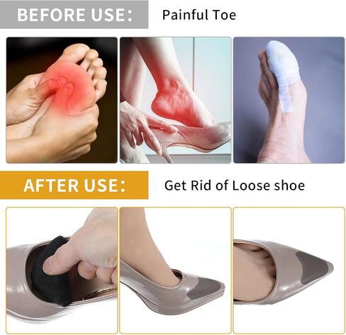 4 Pairs Shoe Filler, Adjustable Sponge Toe Filler Pads, Breathable Big Toe Plug Foot Brace, Reusable Shoe Inserts Fitters for Women, Girls High Heel, Men Shoes Too Big (Black, Skin Color) in Saudi Arabia