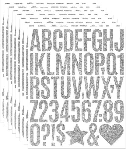 2 Inch Letter Stickers, 376 Pieces Shiny Self Adhesive Alphabet Number Sticker for Mailbox, Door, Truck and Outdoor, Waterproof Sticky Vinyl Symbol Stickers for DIY(8 Sheet Silver,Glitter) in Saudi Arabia