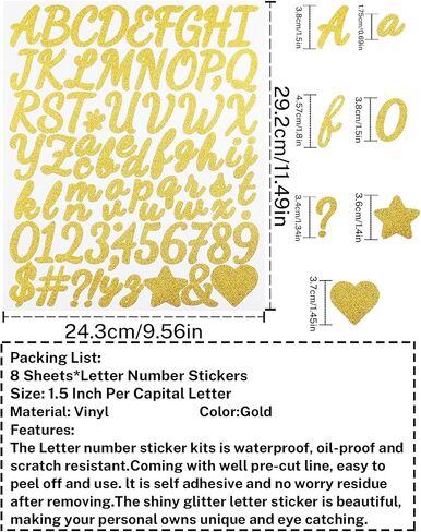 2 Inch Letter Stickers, 376 Pieces Shiny Self Adhesive Alphabet Number Sticker for Mailbox, Door, Truck and Outdoor, Waterproof Sticky Vinyl Symbol Stickers for DIY(8 Sheet Silver,Glitter) in Saudi Arabia