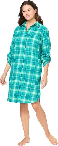 Dreams & Co. قميص نوم منقوش بأزرار أمامية من الفلانيل مقاس كبير in Kuwait