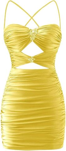 فساتين PAVERJER لحفلات العودة للوطن للمراهقين 2025 قصيرة من الساتان مع أشرطة سباغيتي مطرزة بالخرز فستان حفلة موسيقية صغير فستان حفلات الكوكتيل in Kuwait