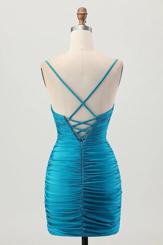 فساتين PAVERJER لحفلات العودة للوطن للمراهقين 2025 قصيرة من الساتان مع أشرطة سباغيتي مطرزة بالخرز فستان حفلة موسيقية صغير فستان حفلات الكوكتيل in Kuwait