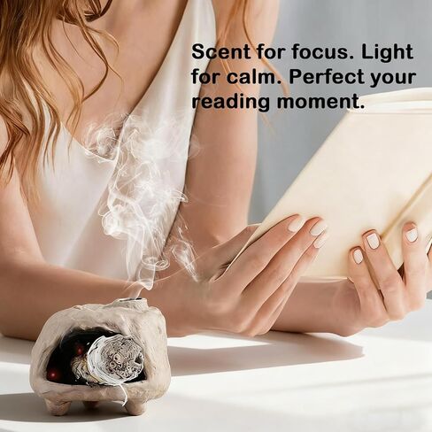 Pottery Palo Santo Holder & Ash Catcher,Rustic Texture Incense Burner,Wood Sticks Dish,Essential Oils Bowl,Cone Burner for Meditation,Yoga,Energy Cleansing,Unique Meditation&Home Decor Gift (Taupe) in Saudi Arabia