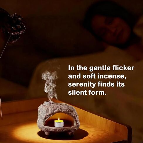 Pottery Palo Santo Holder & Ash Catcher,Rustic Texture Incense Burner,Wood Sticks Dish,Essential Oils Bowl,Cone Burner for Meditation,Yoga,Energy Cleansing,Unique Meditation&Home Decor Gift (Taupe) in Saudi Arabia