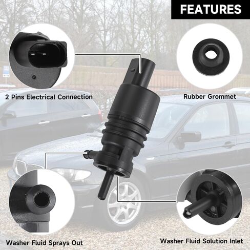 Windshield Washer Motor Pump for BMW 330i / 330xi / 330Ci / 325Ci / 325i 2001-2006 for BMW 328xi / 335xi 2007-2008 | High-Pressure Spraying | Replace Part 67128362154, 67-12-8-362-154 in Saudi Arabia
