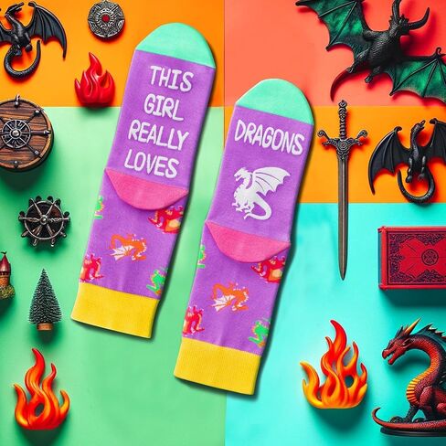 HAPPYPOP Crazy Dragon Gifts for Girls - Silly Animal Socks for Kids Aged 4-18, Dragon Socks for Teen Girls in Saudi Arabia