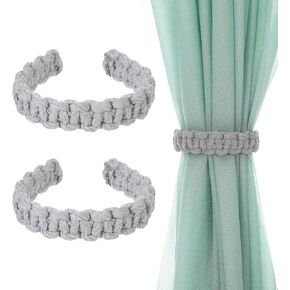 Farmhouse Curtain Tiebacks Boho, 2Pcs Grey Boho Curtain Ties Backs Lightweight & Handmade, Rustic Style Decorative Accessories for Home Office Bedroom Indoor & Outdoor, Grey in Kuwait