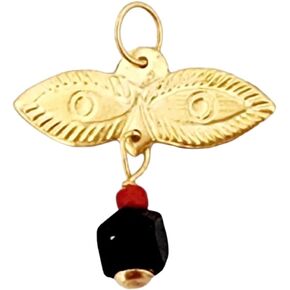 10K Yellow Gold Santa Lucia Eyes Charm with Genuine Azabache Jet Stone in Kuwait