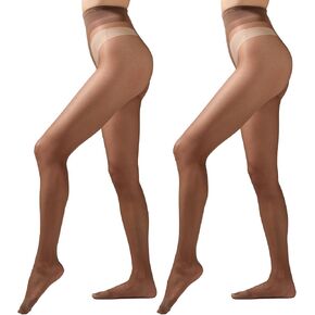 2 Pairs Women's 20D Ultra Sheer Tights with Bikini-shaped Pattern, Everyday Comfort for Dresses & Pants in Saudi Arabia