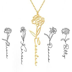 TRANGEL Custom Birth Flower Name Necklace Personalized 18K Gold Plated Necklace Floral Pendant Jewelry Mothers Christmas Birthday Gift for Women in Saudi Arabia