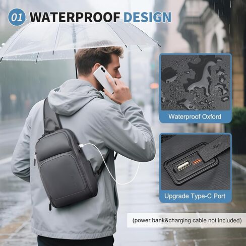 Men's Sling Bag, Convertible Anti Theft Sling Backpack, 11" One Shoulder Crossbody Backpack with USB Charging Port for Working Travel Daily, Dark Grey in Saudi Arabia