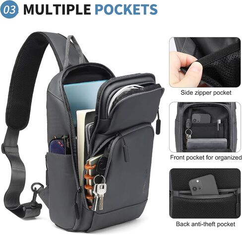Men's Sling Bag, Convertible Anti Theft Sling Backpack, 11" One Shoulder Crossbody Backpack with USB Charging Port for Working Travel Daily, Dark Grey in Saudi Arabia