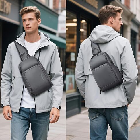 Men's Sling Bag, Convertible Anti Theft Sling Backpack, 11" One Shoulder Crossbody Backpack with USB Charging Port for Working Travel Daily, Dark Grey in Saudi Arabia