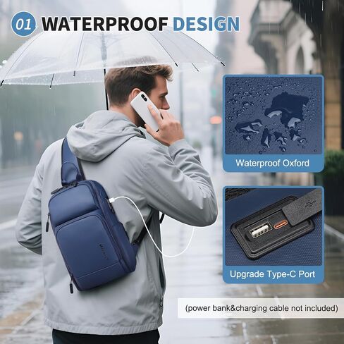 Men's Sling Bag, Convertible Anti Theft Sling Backpack, 11" One Shoulder Crossbody Backpack with USB Charging Port for Working Travel Daily, Dark Grey in Saudi Arabia