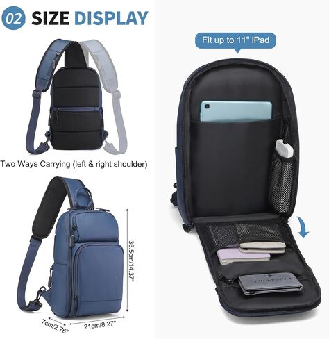 Men's Sling Bag, Convertible Anti Theft Sling Backpack, 11" One Shoulder Crossbody Backpack with USB Charging Port for Working Travel Daily, Dark Grey in Saudi Arabia