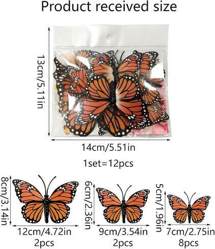 3D Butterfly Wall Decals Pink, Removable Wall Stickers for Room Decor, Magnetic and Adhesive Butterfly Decorations for Home Bedroom Living Room, 12 Pack, P2 in Saudi Arabia