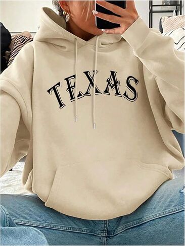 Floerns Women's Letter Print Long Sleeve Hoodies Drawstring Casual Sweatshirt with Pocket in Saudi Arabia