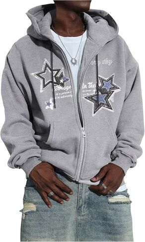 Men's Star Graphic Zip Up Hoodies Long Sleeve Hooded Y2K Sweatshirts Drip Clothes in Saudi Arabia