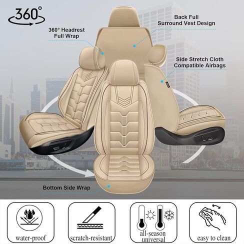 Car Seat Covers Fit for Buick Lacrosse 2008-2019 Full Set Faux Leather Seat Cover 2 Rows 5 Seats Waterproof Seat Cushion Protector (Beige) in Saudi Arabia