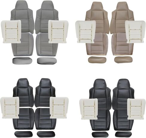 NLQR Custom Front Driver and Passenger Bottom and Top Replacement Leather/Cloth Seat Covers and Bottom Foam Cushions and Seat Armrests Gray/Tan/Black Compatible with Ford F250 F350 F450 F550 2003-2007 in Saudi Arabia