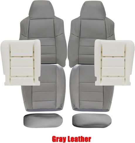 NLQR Custom Front Driver and Passenger Bottom and Top Replacement Leather/Cloth Seat Covers and Bottom Foam Cushions and Seat Armrests Gray/Tan/Black Compatible with Ford F250 F350 F450 F550 2003-2007 in Saudi Arabia
