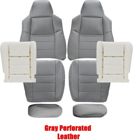 NLQR Custom Front Driver and Passenger Bottom and Top Replacement Leather/Cloth Seat Covers and Bottom Foam Cushions and Seat Armrests Gray/Tan/Black Compatible with Ford F250 F350 F450 F550 2003-2007 in Saudi Arabia
