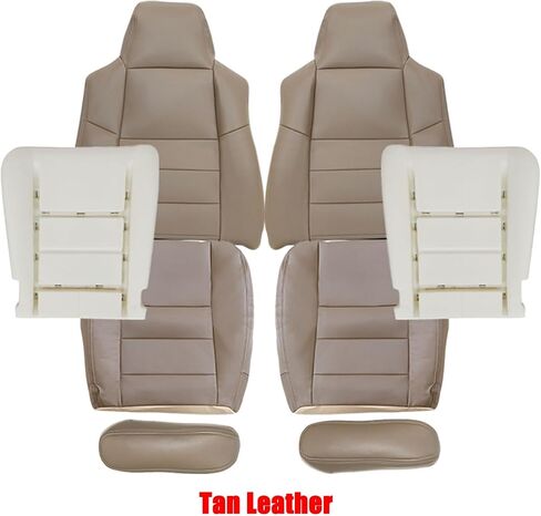 NLQR Custom Front Driver and Passenger Bottom and Top Replacement Leather/Cloth Seat Covers and Bottom Foam Cushions and Seat Armrests Gray/Tan/Black Compatible with Ford F250 F350 F450 F550 2003-2007 in Saudi Arabia