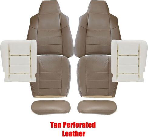 NLQR Custom Front Driver and Passenger Bottom and Top Replacement Leather/Cloth Seat Covers and Bottom Foam Cushions and Seat Armrests Gray/Tan/Black Compatible with Ford F250 F350 F450 F550 2003-2007 in Saudi Arabia