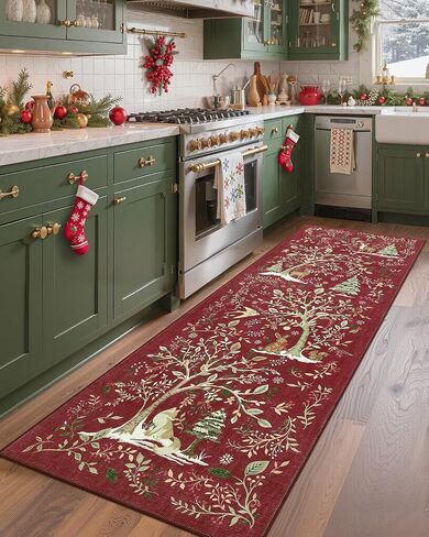 garveehome عيد الميلاد منطقة البساط 5x7، عيد الميلاد الغابات الخضراء السجاد لغرفة الطعام حصيرة الكلمة تحت الطاولة مع عدم الانزلاق دعم طباعة الحيوان لينة عطلة السجاد لغرفة النوم الحضانة ديكور المهرجان in Kuwait