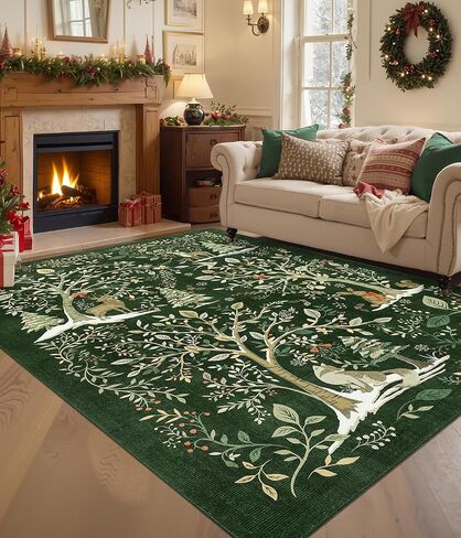 garveehome عيد الميلاد منطقة البساط 5x7، عيد الميلاد الغابات الخضراء السجاد لغرفة الطعام حصيرة الكلمة تحت الطاولة مع عدم الانزلاق دعم طباعة الحيوان لينة عطلة السجاد لغرفة النوم الحضانة ديكور المهرجان in Kuwait