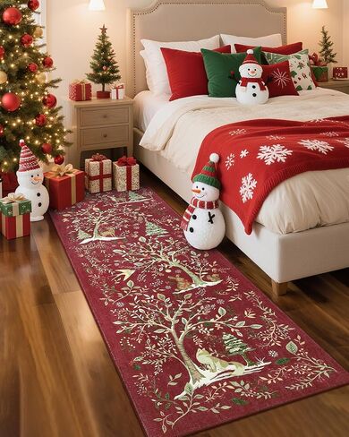 garveehome عيد الميلاد منطقة البساط 5x7، عيد الميلاد الغابات الخضراء السجاد لغرفة الطعام حصيرة الكلمة تحت الطاولة مع عدم الانزلاق دعم طباعة الحيوان لينة عطلة السجاد لغرفة النوم الحضانة ديكور المهرجان in Kuwait