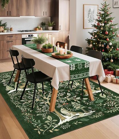 garveehome عيد الميلاد منطقة البساط 5x7، عيد الميلاد الغابات الخضراء السجاد لغرفة الطعام حصيرة الكلمة تحت الطاولة مع عدم الانزلاق دعم طباعة الحيوان لينة عطلة السجاد لغرفة النوم الحضانة ديكور المهرجان in Kuwait