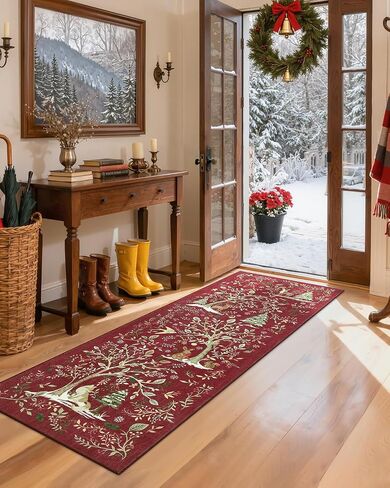 garveehome عيد الميلاد منطقة البساط 5x7، عيد الميلاد الغابات الخضراء السجاد لغرفة الطعام حصيرة الكلمة تحت الطاولة مع عدم الانزلاق دعم طباعة الحيوان لينة عطلة السجاد لغرفة النوم الحضانة ديكور المهرجان in Kuwait