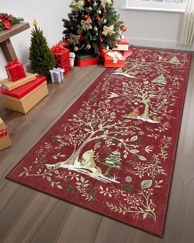 garveehome عيد الميلاد منطقة البساط 5x7، عيد الميلاد الغابات الخضراء السجاد لغرفة الطعام حصيرة الكلمة تحت الطاولة مع عدم الانزلاق دعم طباعة الحيوان لينة عطلة السجاد لغرفة النوم الحضانة ديكور المهرجان in Kuwait