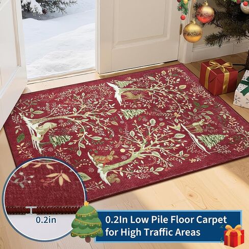 garveehome عيد الميلاد منطقة البساط 5x7، عيد الميلاد الغابات الخضراء السجاد لغرفة الطعام حصيرة الكلمة تحت الطاولة مع عدم الانزلاق دعم طباعة الحيوان لينة عطلة السجاد لغرفة النوم الحضانة ديكور المهرجان in Kuwait