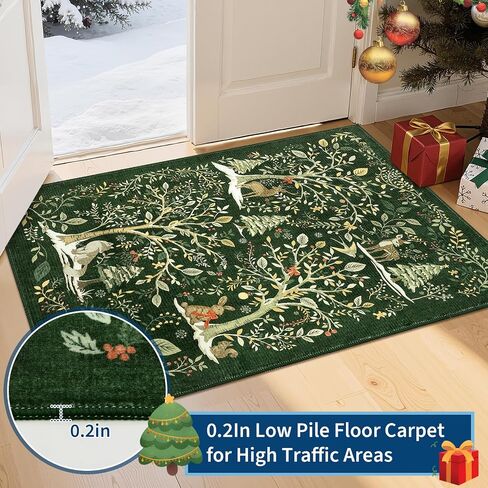 garveehome عيد الميلاد منطقة البساط 5x7، عيد الميلاد الغابات الخضراء السجاد لغرفة الطعام حصيرة الكلمة تحت الطاولة مع عدم الانزلاق دعم طباعة الحيوان لينة عطلة السجاد لغرفة النوم الحضانة ديكور المهرجان in Kuwait