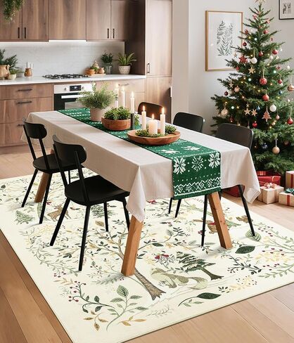 garveehome عيد الميلاد منطقة البساط 5x7، عيد الميلاد الغابات الخضراء السجاد لغرفة الطعام حصيرة الكلمة تحت الطاولة مع عدم الانزلاق دعم طباعة الحيوان لينة عطلة السجاد لغرفة النوم الحضانة ديكور المهرجان in Saudi Arabia