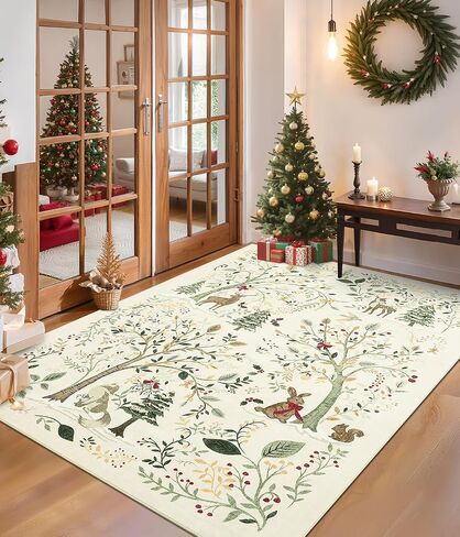 garveehome عيد الميلاد منطقة البساط 5x7، عيد الميلاد الغابات الخضراء السجاد لغرفة الطعام حصيرة الكلمة تحت الطاولة مع عدم الانزلاق دعم طباعة الحيوان لينة عطلة السجاد لغرفة النوم الحضانة ديكور المهرجان in Saudi Arabia