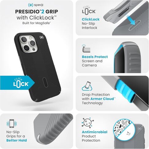 Speck iPhone 16 Pro Max Case MagSafe and ClickLock - Slim Phone Case iPhone 16 Pro Max - iPhone 16 Pro Max Phone Case - Presidio 2 Grip - Bone/Gold in Kuwait