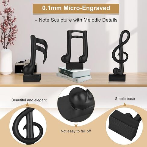 3 Pcs Music Note Sculptures,Handmade Modern Musical Decoration Table Centerpiece Statue for Piano Bookshelf Bathroom Music Room Coffee Table (Gold) in Saudi Arabia